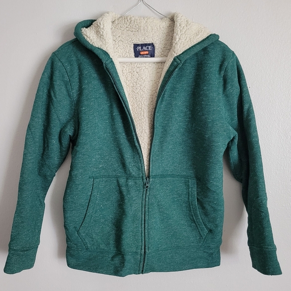 Kids Green Sherpa Lined Zip-up Hoodie Children's Place - Picture 2 of 4